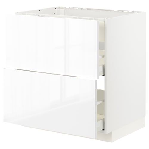 Белый кухонный шкаф Ikea METOD с выдвижными ящиками, современный дизайн, глянцевая отделка.