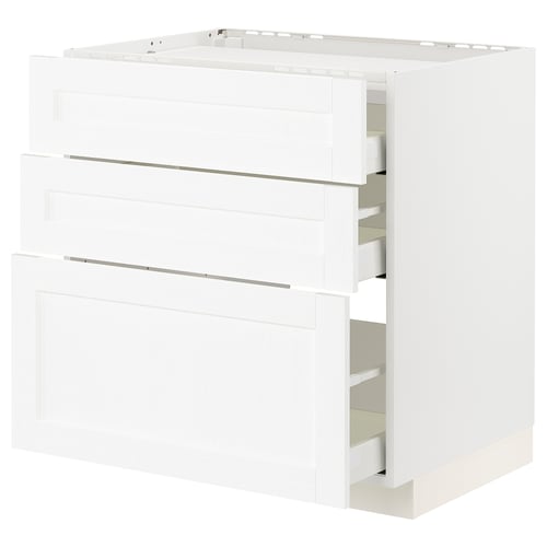 Белый кухонный гарнитур ikea METOD с тремя ящиками и дверцей, выполненный из ДСП и пластиковой пленки.