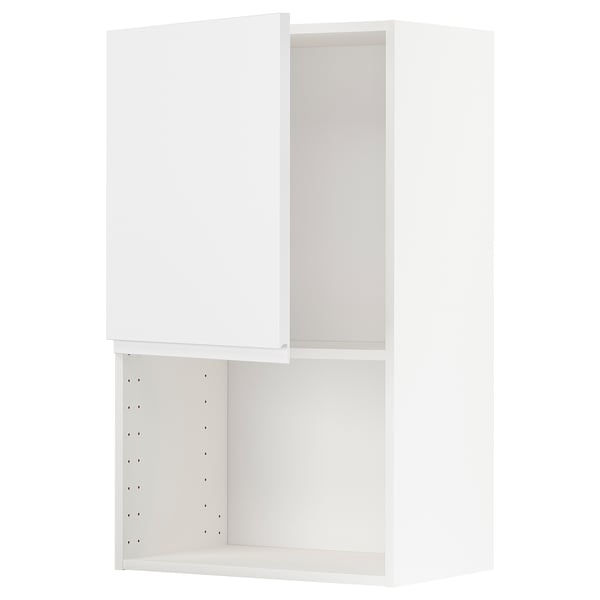 На этом изображении показан белый настенный шкаф ikea METOD с минималистичным дизайном. Шкаф имеет квадратную форму и регулируемые полки.