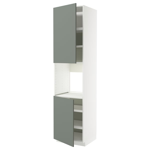 Кухонный шкаф Ikea METOD, серо-зеленый, белый, тонкий, вертикальный дизайн.