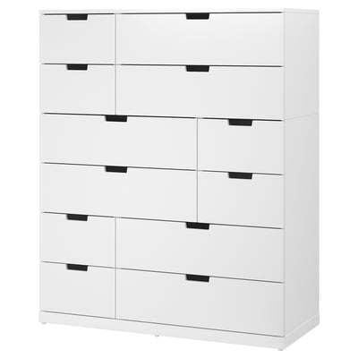 Белый комод NORDLI с 9 ящиками, минималистичный дизайн, гладкие направляющие ящиков.