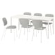 Белый прямоугольный раздвижной обеденный стол Ikea VIHALS с 4 серыми стульями.