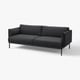 Modern charcoal sofa, minimalist design, metal legs, cushioned seating and back.