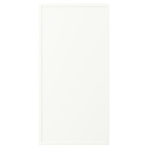 ASPUDDEN desk, white. Rectangular, minimalist design, made with particleboard, fibreboard, plastic edging, plastic foil.