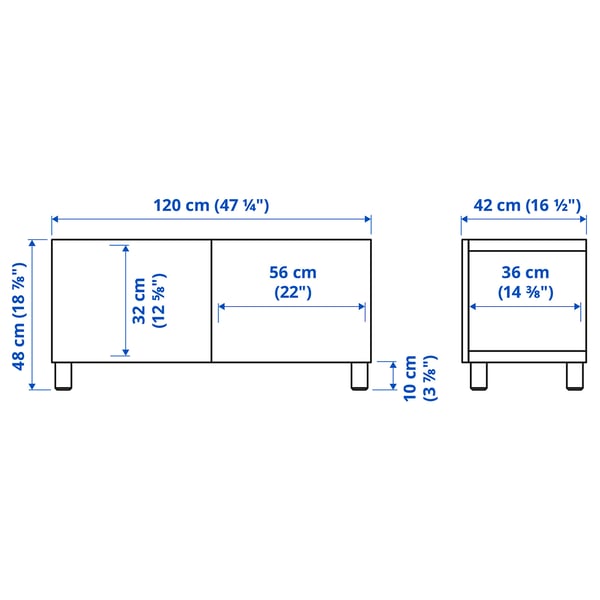 BESTÅ TV bench with doors, black-brown Lappviken/Stubbarp/brown walnut effect, 120x42x48 cm