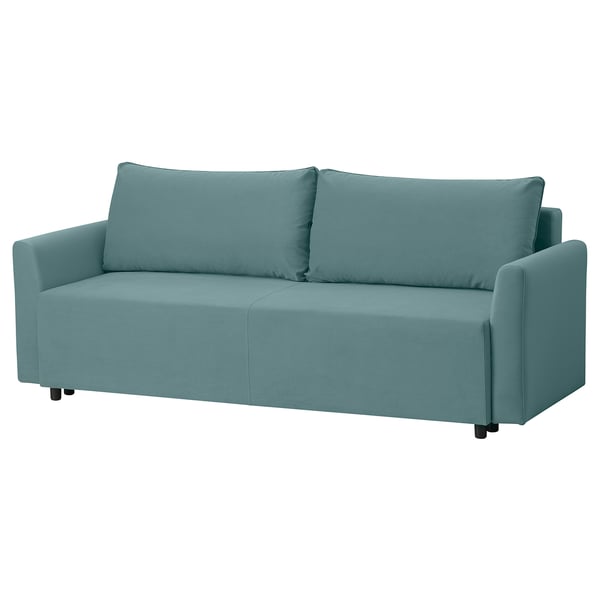 Teal BRISSUND sofa, modern design, cushioned seat and back, sleek lines, with hidden bed storage.