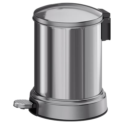 BROFJÄRDEN silver rubbish bin, cylindrical, silver, stainless steel, soft-close lid.