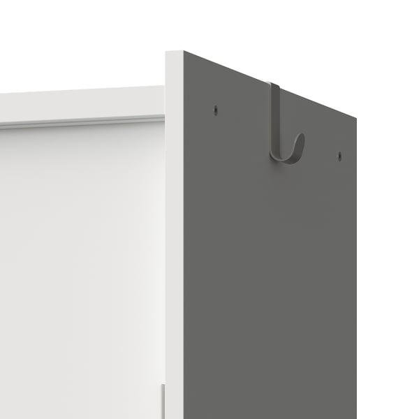 Black metal hook on grey wall-mounted storage unit, part of BRUKSVARA series, for hanging items.