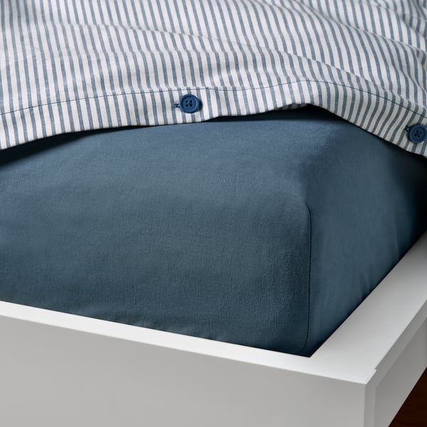 DVALA Fitted sheet, blue, 140x200 cm