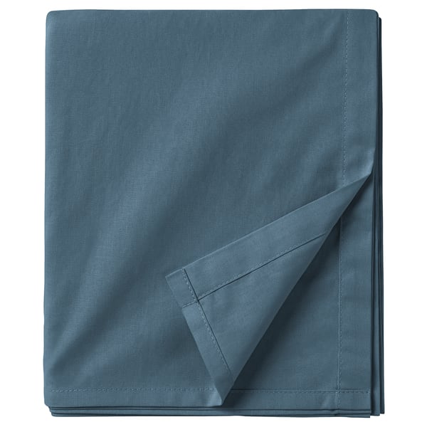 Blue DVALA folded blanket, rectangular, textured cotton.