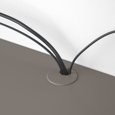 Grey EKET cable management shelf, wall-mountable, showing streamlined design with neat cable routing.