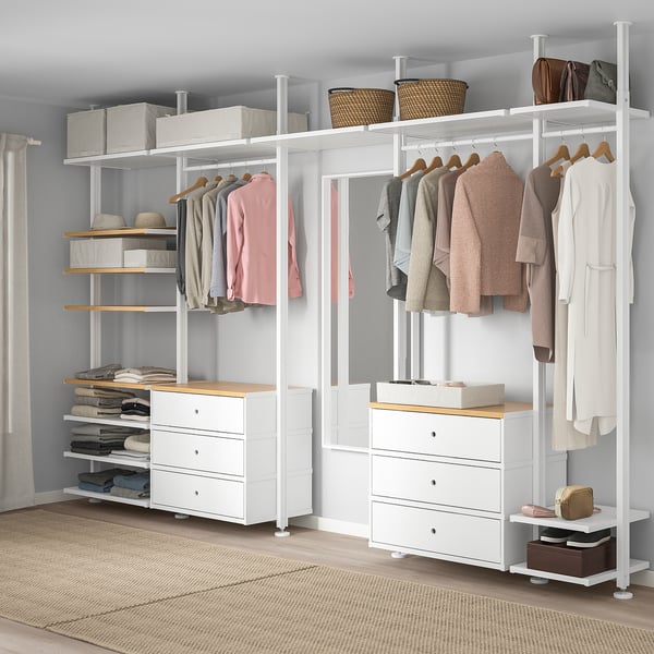 Modern closet with ELVARLI system, bamboo & aluminium, organised.