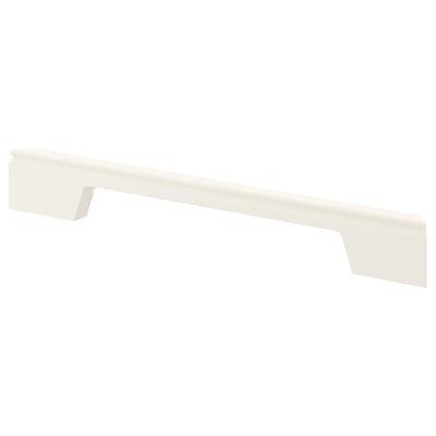 A white kitchen cabinet plinth, made from fiberboard with a plastic finish, featuring cut-outs for ventilation or built-in appliances.