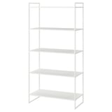 White JONAXEL 4-tier metal shelving unit for storage.