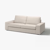 Beige KIVIK sofa with clean lines and cushioned seats and backs in recycled polyester and cotton fabric.