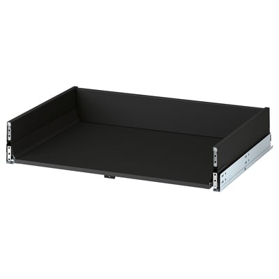 Black KNIVSHULT drawer, modern design, durable steel & particleboard, sleek finish, self-closing, smooth edges.