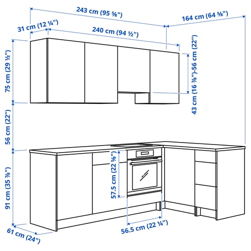 KNOXHULT Corner kitchen, white frame