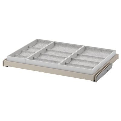 KOMPLEMENT pull-out drawer organiser, beige, felt lining, rectangular, divided compartments for accessories.