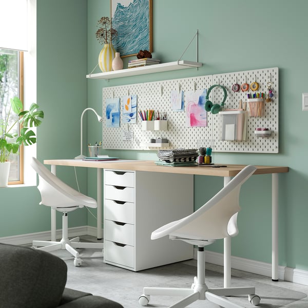 LAGKAPTEN / ALEX Desk, white stained oak/white, 200x60 cm