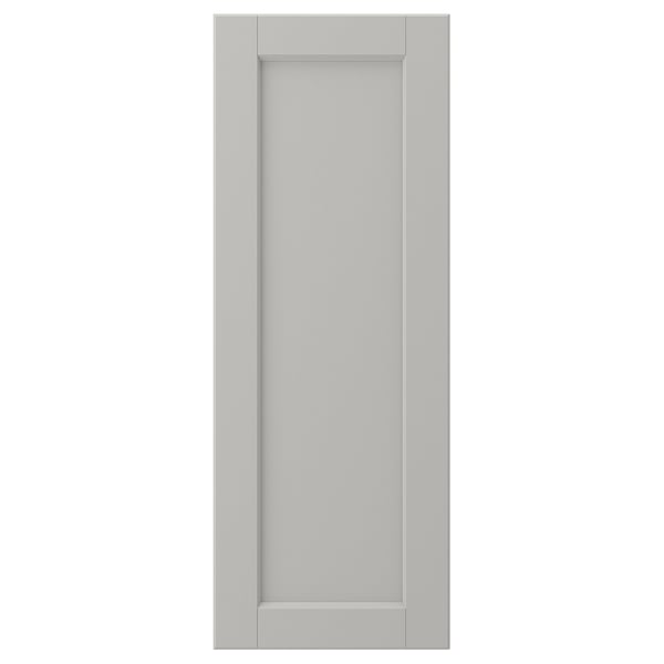 This is a light grey LERHYTTAN kitchen cabinet door with a solid wood frame and a bevelled edge design. It a veneer panel and offers a classic look.