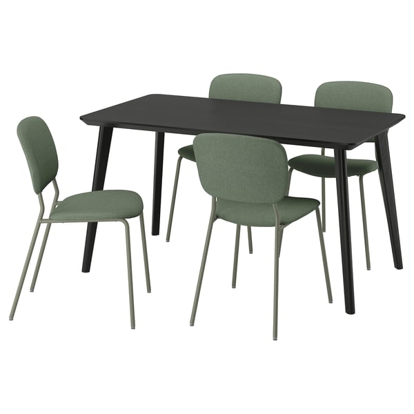 LISABO / VIHALS Table and 4 chairs, black green/Tibbleby grey-green, 140x78 cm