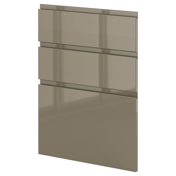 High-gloss, dark grey-brown METOD kitchen cabinet fronts with sleek, modern design and integrated handles.