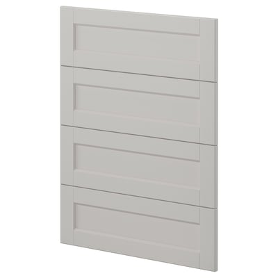 A modern, off-white kitchen cabinet door from ikeas METOD system, featuring five horizontal panels and a sleek, beveled edge design.
