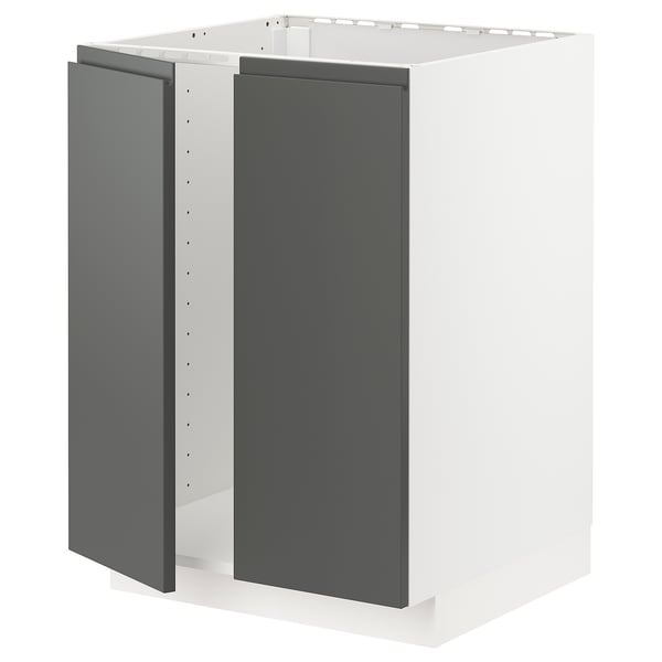 Modern grey METOD kitchen cabinet with white frame and dark grey doors.