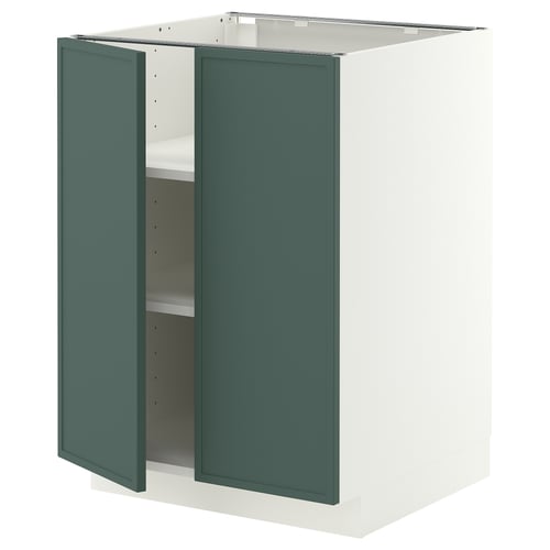 METOD Base cabinet with shelves/2 doors, white/Aspudden dark grey-green, 60x60 cm