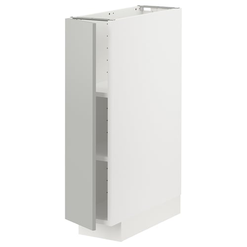 White METOD cabinet with light grey havstorp doors. Rectangular, modern design.