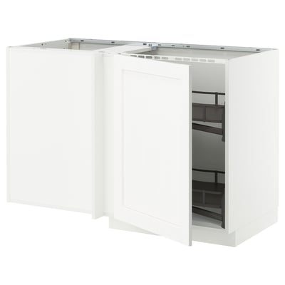 White METOD kitchen cabinets with pull-out shelf.