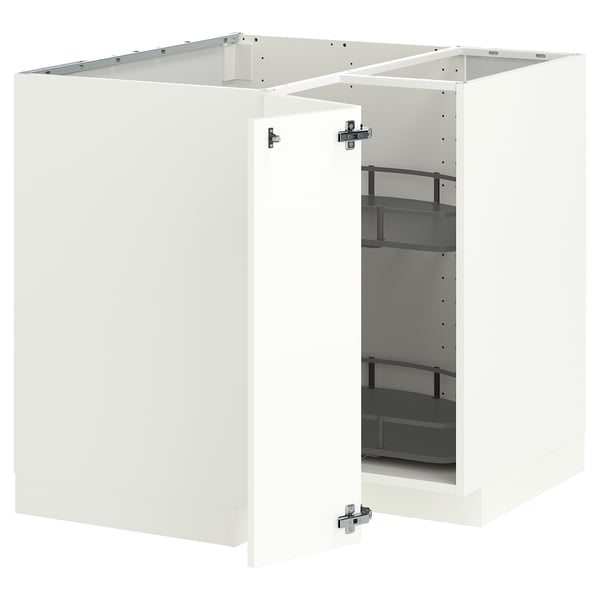 METOD Corner base cabinet with carousel, white/Aspudden matt white, 88x88 cm