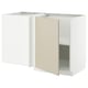 White & beige kitchen cabinet, modern design, adjustable shelves.