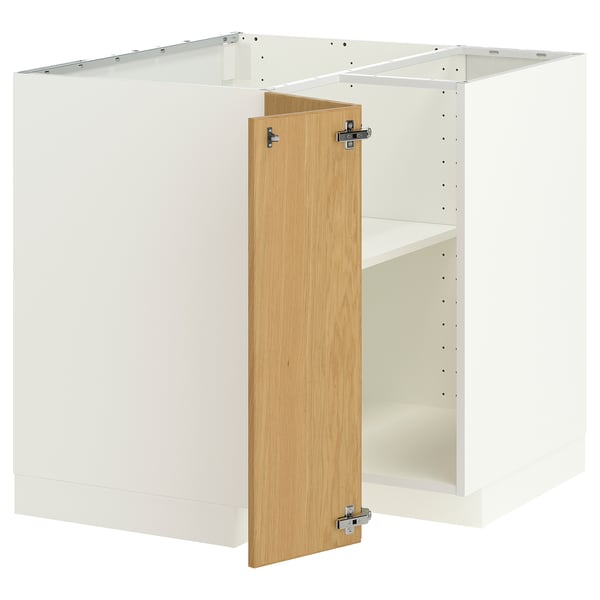 METOD Corner base cabinet with shelf, white/Sinarp oak veneer, 88x88 cm