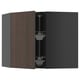 Dark wood and gray kitchen cabinet set with adjustable shelves and modern design.