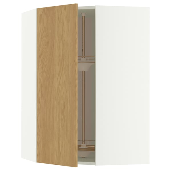 METOD oak cabinet with open door reveals glass carousel.