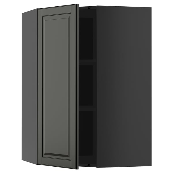 Dark grey METOD kitchen unit, wall-mounted, corner design, adjustable shelf, modern style.