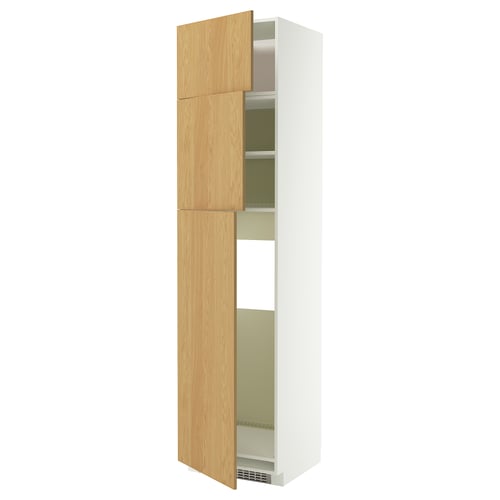 METOD High cab for fridge with 3 doors, white/Sinarp oak veneer, 60x60x240 cm