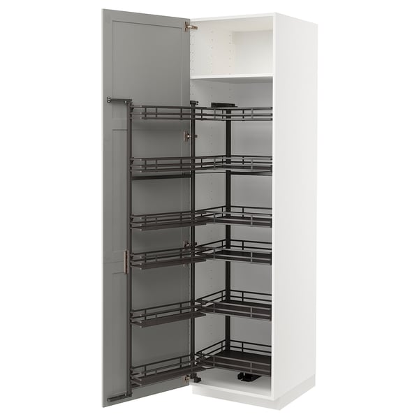 White METOD cabinet with pull-out shelves, classic design, solid and engineered wood.