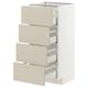 A METOD kitchen cabinet with four beige drawers, sleek and modern design, featuring self-closing drawers and a sturdy frame structure.