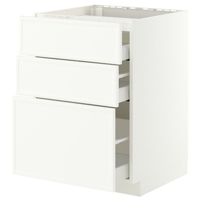 METOD / MAXIMERA Base cab f hob/3 fronts/3 drawers, white/Aspudden matt white, 60x60 cm