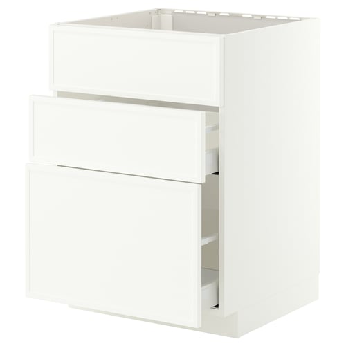 METOD / MAXIMERA Base cab f sink+3 fronts/2 drawers, white/Aspudden matt white, 60x60 cm