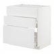 A white METOD kitchen cabinet with three drawers and a smooth, light design.