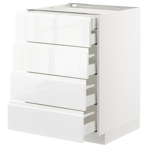 METOD kitchen cabinet in white with sleek handles and multiple drawers.
