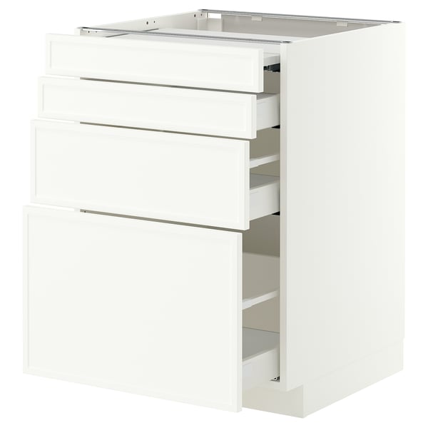 METOD / MAXIMERA Bc w pull-out work surface/3drw, white/Aspudden matt white, 60x60 cm
