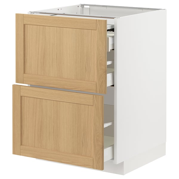 Light wood cabinet with two drawers, modern kitchen design.