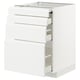 A white METOD kitchen cabinet with multiple drawers and a pull-out section, designed for modern kitchens.