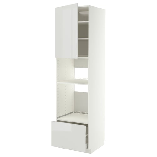METOD / MAXIMERA High cabinet f built-in appliances, white/Ringhult light grey, 60x60x220 cm