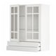 White METOD kitchen cabinet with glass doors & drawers.