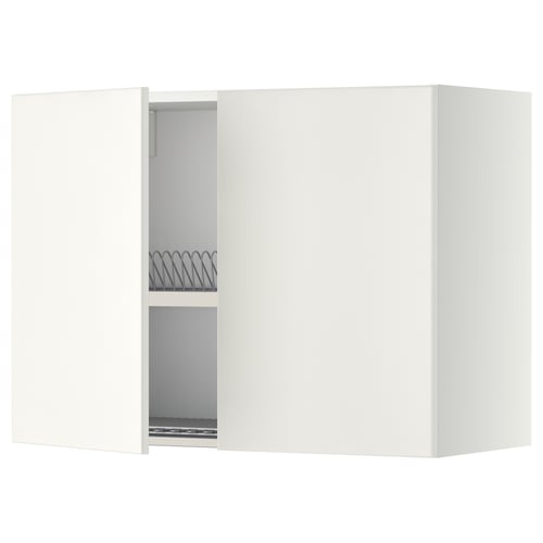 METOD white kitchen cabinet, square, smooth finish, 2-door with 1 shelf, acts as dish drainer.